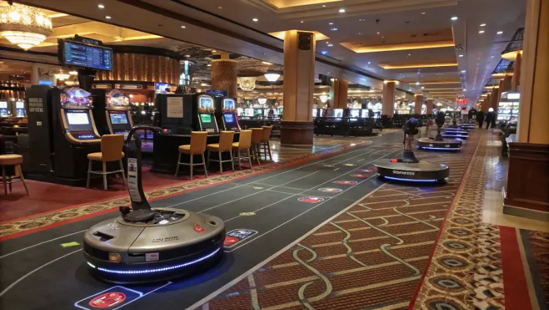 Digital simulation of casino floor layout with robot paths